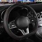 Microfiber Leather D Shaped Steering Wheel Cover, Breathable, Anti Slip, 13.5 inch to 14 inch, Black