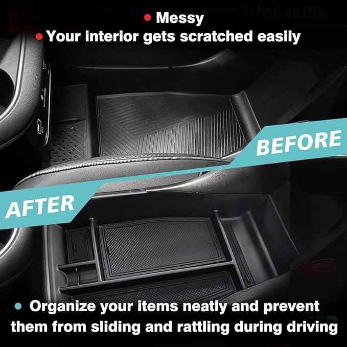 BestEvMod for Ioniq5 Armrest Storage Box & Lower Center Console Organizer Tray 2PCS with Rubber Trim Compatible with Hyundai Ioniq 5 2022-2024 Accessories (Armrest +Lower Tray) NOT FIT 2025