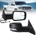 Right Passenger Side Mirror Fits 2019-2026 Ram 1500 With Power Folding Power Glass Heated Turn Signal Puddle Light Blind Spot Matte Black Replace#68276502AH(9+2Pins)