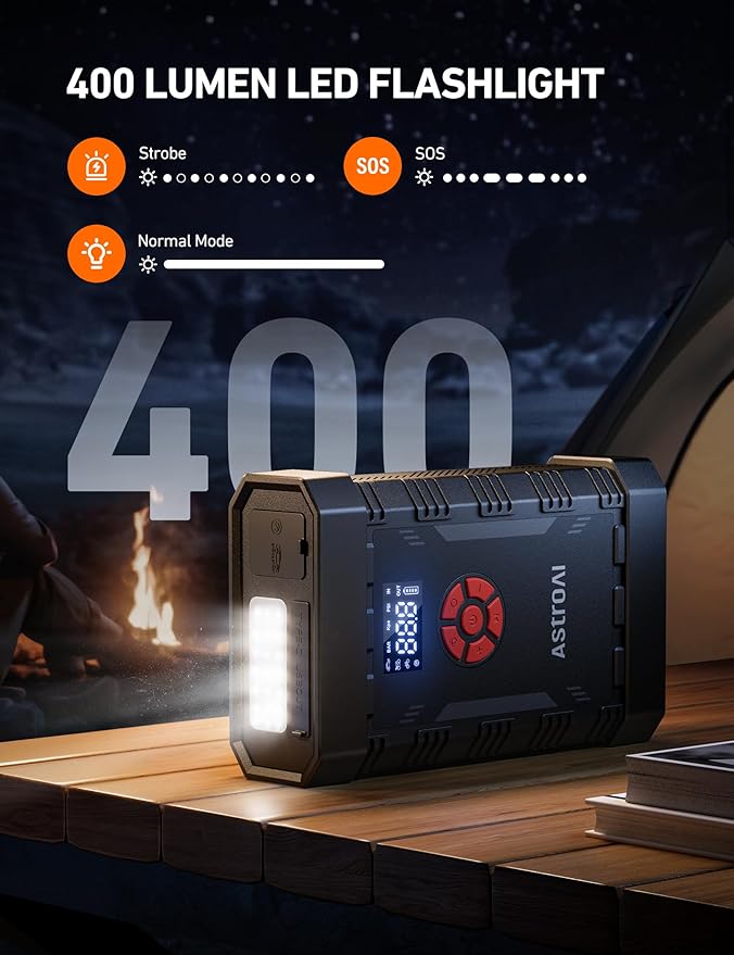 AstroAl A30 Jump Starter with Air Compressor, 4000A &150PSI Portable Car Battery Jump Starter (10.0 Gas/8.0LDiesel) with