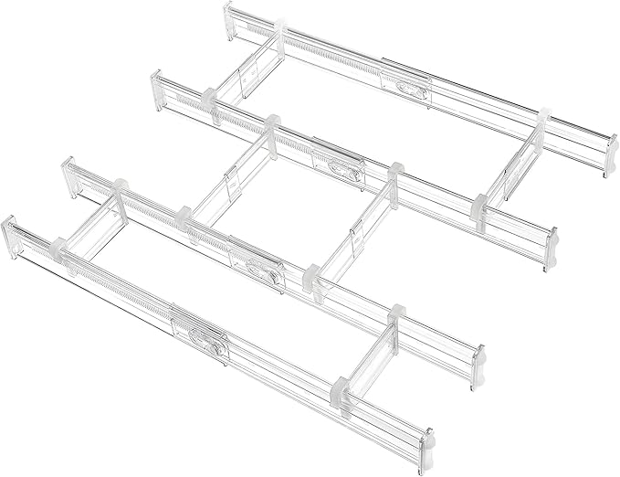 Vtopmart 2.36” Drawer Dividers with Expandable Inserts, 12.8"-22.3" Adjustable Kitchen Drawer Organizer, Clear Plastic Organi