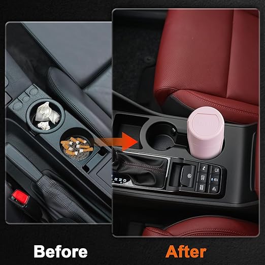 Car Trash Can, Mini Car Trash Bin with Lid, Leakproof Cup Holder Car Garbage Can with 20 Trash Bags, Vehicle Front Back Seat Organizers and Storage for Car, Home, Office, Pink