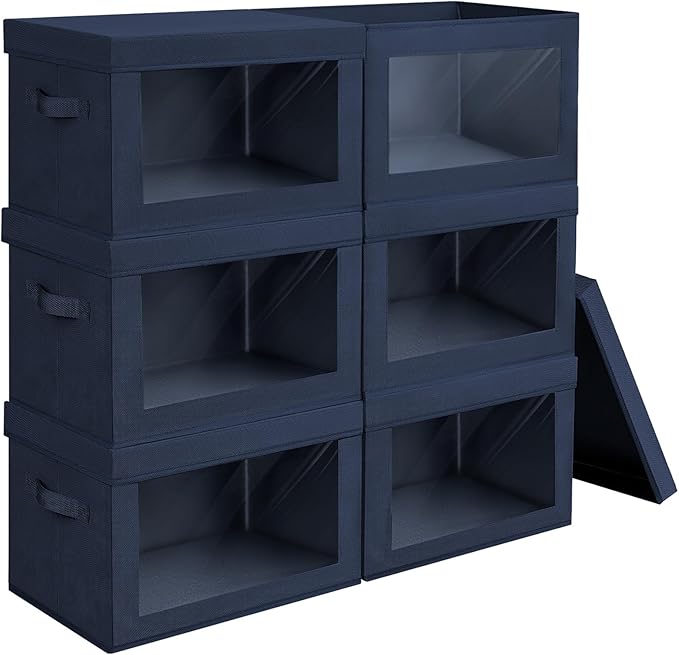 Homsorout Stackable Storage Bins with Lids - Large Storage Box with Lids, Foldable Closet Boxes for Organizing, Wardrobe Clot