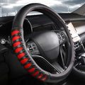 West Llama Microfiber Leather Car Steering Wheel Cover for Men Women,Universal Fit 14.5-15 inch(Leather Nails-Red+Black-Stand