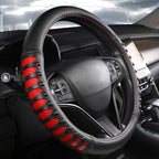 West Llama Microfiber Leather Car Steering Wheel Cover for Men Women,Universal Fit 14.5-15 inch(Leather Nails-Red+Black-Stand