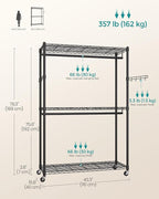 SONGMICS Heavy-Duty Rolling Clothes Rack, Garment Rack, Portable Closet, 43.3-Inch Wide Clothing Rack on Wheels, with Adjusta