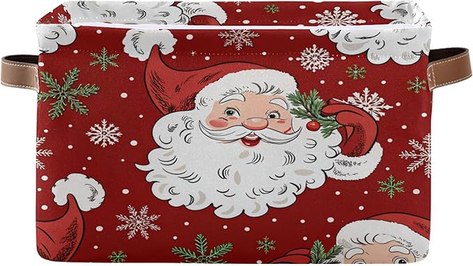 xigua Christmas Decoration Storage Basket Santa Collapsible Storage Bins Waterproof Canvas Storage Basket with Leather Handle