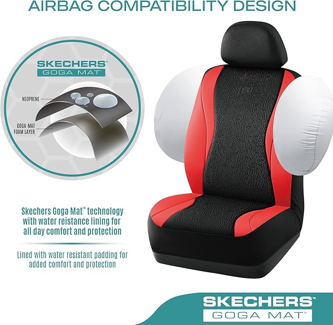 Skechers Car Seat Covers,Leather Seat Covers with GOGA Mat Technology,Waterproof Car Seat Covers Full Sets,Airbag Compatible,