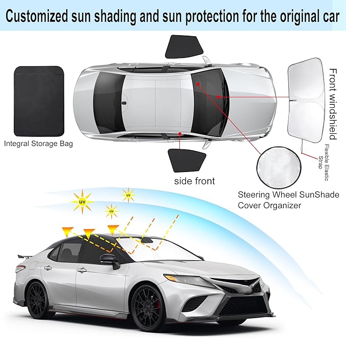 3PCS Car Window Shades Front Windshield Sun Shade Foldable Window Shade Custom Fit for 2018-2022 Honda Accord Accessories Car Shades for Front Windows Anti-UV Rays Block Heat