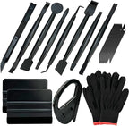 Umaki Automotive Vinyl Wraps Tools Tint Film Kit with 2 Pairs Vinyl Wrap Gloves, 4inch Felt Squeegee, Scraper, Edge Trimmer, Utility Film Knife, Black
