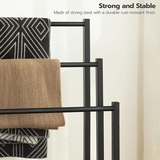 HOOBRO Free Standing Towel Rack, 3 Tier Blanket Rack, Blanket Holder for Bathroom, 16.9" L x 11" W x 31.9" H, Industrial Meta