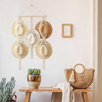 Tissting Macrame Hat Hangers Boho Hat Rack for Wall Hat Holder Display Organizer Bobo Hanging Hat Organizer Storage for Wide 