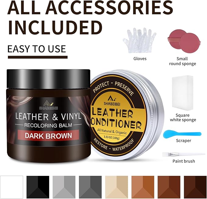 Leather Recoloring Balm with 100ml Mink Oil, Dark Brown Leather Repair Kit and Scratch Remover for Furniture, Car Seats, Sofa