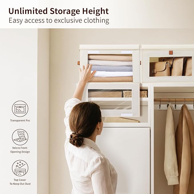 Homsorout Small Fabric Storage bins - Collapsible Storage Bins with Open Window, 5 Pack Closet Baskets for Shelves, Stackable