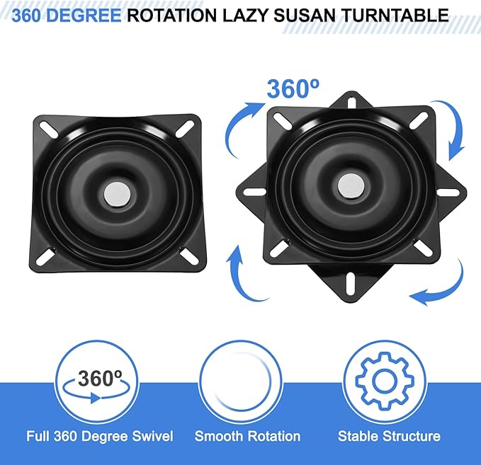 uxcell 3Pcs 6.5" Bar Stool Swivel Replacement, 360° Rotation Lazy Susan Turntable, Square Semi-Ball Bearing Seat Swivel Base 