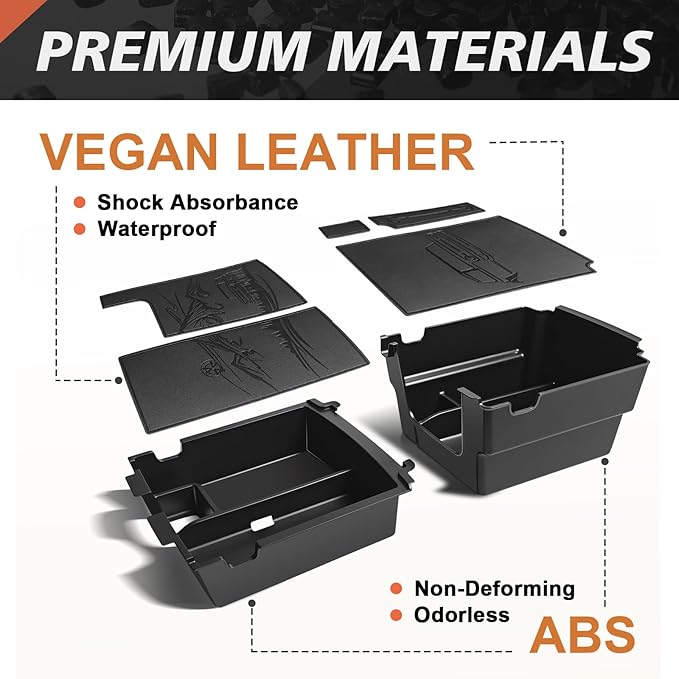 TripleAliners Center Console Organizer Compatible with 2025 2026 Ford Bronco(Not for 2-Door& Manual &Bronco Sport) Accessories Console Storage Box Armrest Tray | Two Layers with Leather Trim (Black)