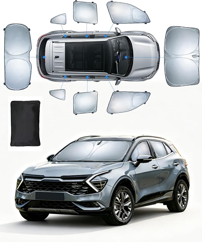 Sun Shades for Kia Sportage 2023-2026 Windshield Sunshade Accessories Full Window Shades for Sportage Front Rear Side Window Covers Fixed With Inserts Sun Visor Blocker Privacy Car Keep Car Cool 8 PCS