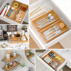 VeyFey Bamboo Drawer Organizer, Stackable Utensil Organizer for Kitchen, Bamboo Storage Box Wood Silverware Tray for Drawer 1