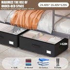 Underbed Storage With Wheels, No Assemble Required 12 inches Height Under bed Storage Bins,Large Capacity Rolling Shoe Storag
