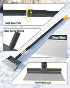 Flat Shovel, 60 inch Ice Scraper, Snow Shovel, Floor Scraper with Adjustable Long Handle, Heavy Duty Ice Chopper, Multifunctional Weed Removal Tool for Driveway, Walkway, Garden and Outdoor Cleaning
