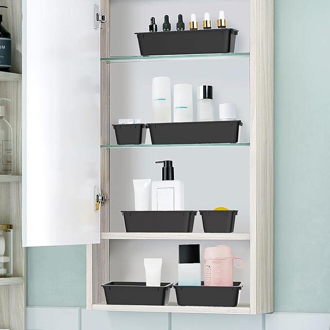 WOWBOX 25 PCS Plastic Drawer Organizer Set, Desk Drawer Divider Organizers and Storage Bins for Makeup, Jewelry, Gadgets for 