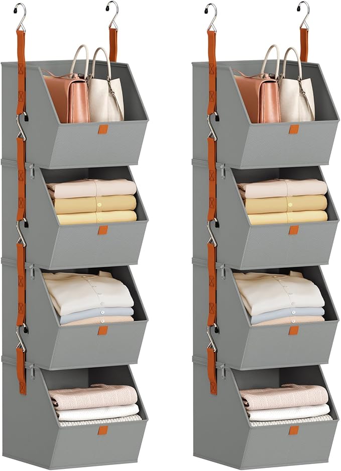 Homsorout Hanging Closet Organizer 4 Tier - Clothes Hanging Shelves, Space-Saving Closet System, Fabric Storage Bins Bedroom 