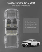 3W Floor Mats Fit for Toyota Tundra 2014-2021 (Only for CrewMax Cab), TPE All Weather Custom Fit Floor Liner for Tundra Accessories SR5/TRD/Limited 1st and 2nd Row Full Set Car Mats Easy Clean, Black