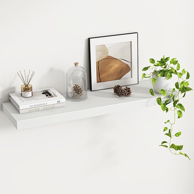 Fun Memories 36 Inch Floating Shelves - Rustic Wooden Wall Shelves - Wall Mounted Storage Shelf with Invisible Brackets - Ext