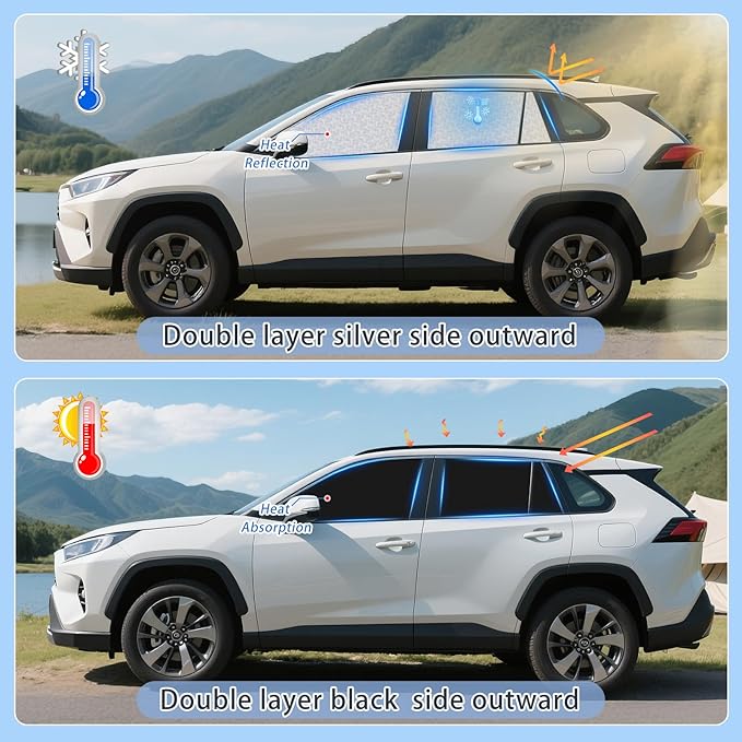 ZATOOTO Car Window Shades for Toyota RAV4 2019-2024, 4 Pcs Magnetic Car Window Covers, 100% UV Protection Foldable Privacy Curtains Side Window Sun Shade for Baby Breastfeeding Sleeping Camping