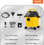 VEVOR 2.6 Gallon 2.5 Peak HP Wet and Dry Shop Vac， Portable Shop Vacuum and Blower 3-in-1 with Filter, Hose and Attachments f