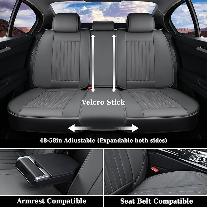 Coverado Car Seat Covers Full Set, Gray Car Seat Cover, Seat Covers for Cars, Waterproof Car Seat Protector, 5 Pieces Nappa C
