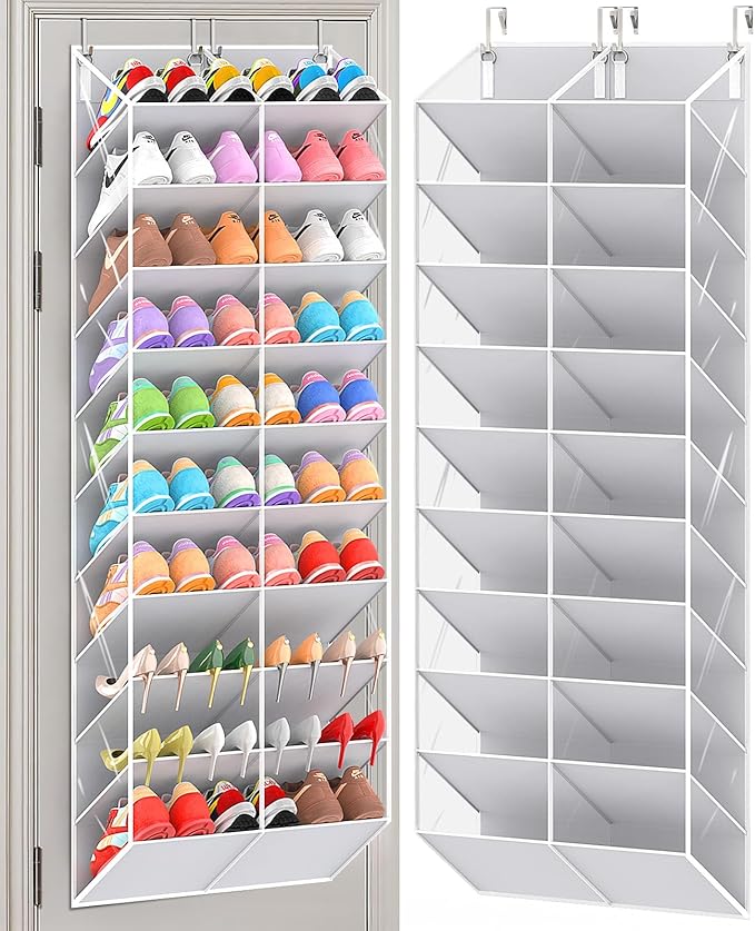 UVIAHOMI 20-30 Pairs Over the Door Shoe Organizer, Clear Pockets Hanging Shoe Storage for Closet, 10-Tier Door Shoes Rack, Ha