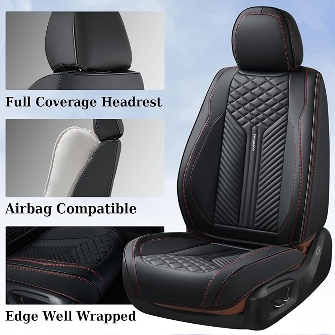 Coverado Car Seat Covers Full Set, 5 Seats Leather Seat Covers for Cars, Waterproof Front and Rear Car Seat Protectors Cushio