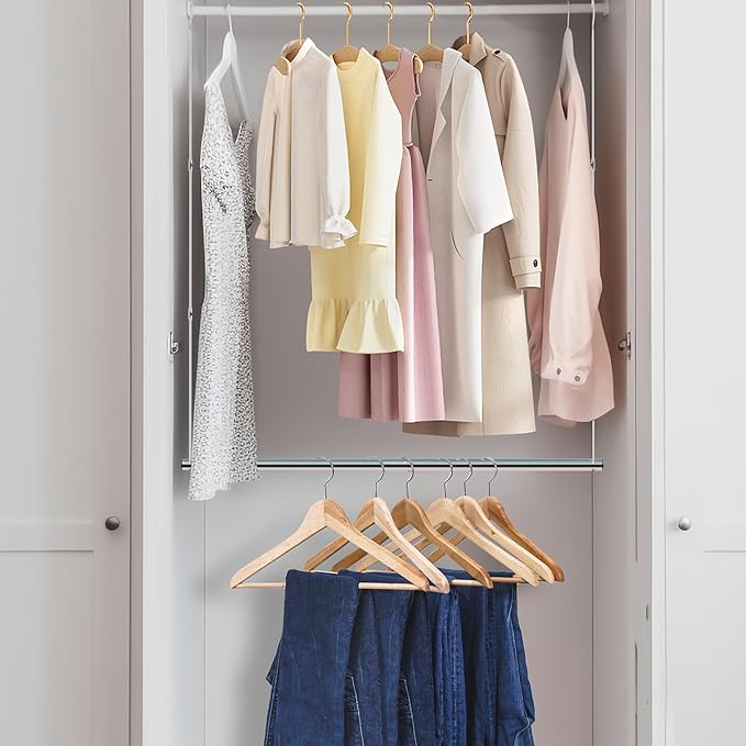Hanging Closet Rod, 17-29In Adjustable Width and Up to 37In Height Adjustable Closet Rod Extender, Double Closet Rods Hanging