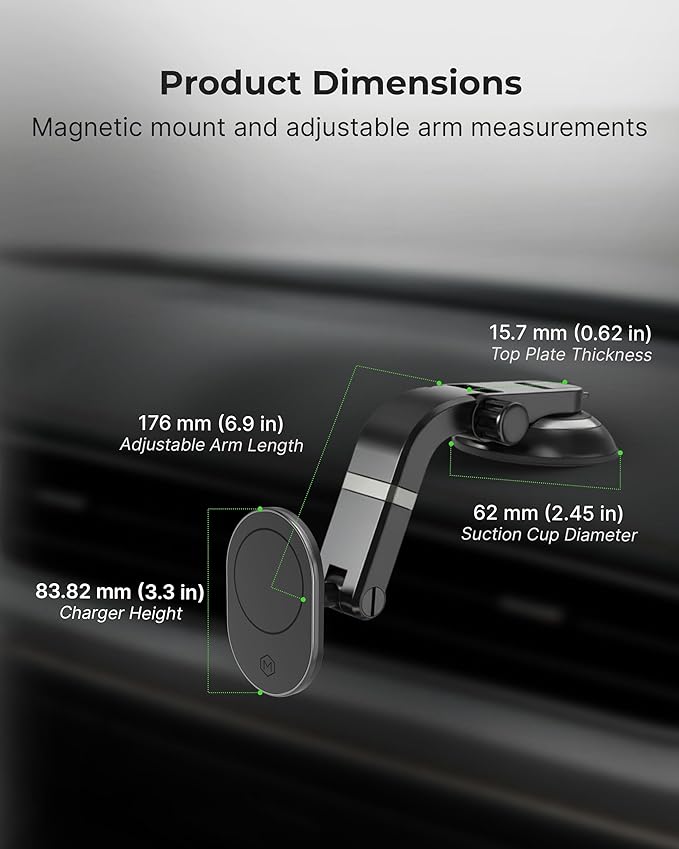 Magnetic Phone Car Mount - Magnetic Cell Phone Holder for Car - Perfect for Magsafe Compatible Device iPhone 12-17 & iPhone Air, Galaxy, Smartphone - Multi-Angle Adjustable Suction Cup