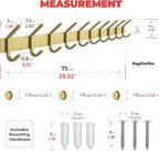 Brushed Gold Wall Mounted Coat Rack – 30 Inch Stainless Steel Rail with 10 Double Coat Hooks for Entryway, Bathroom, Bedroom,