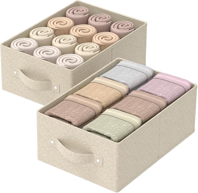 Collapsible Wardrobe Organizer, Storage Boxes for Organizing Home, Fabric Cube Baskets, Office and Closet, Grey and Beige, 2 