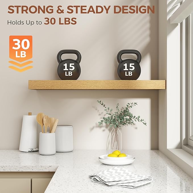 Dreamland 30 Inch Floating Shelves for Wall,8 Inch Deep Floating Shelves,30" W x 8" D Wall Shelves for Bedroom,Living Room, K