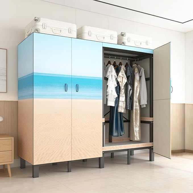Large Portable Closets for Hanging Clothes | Heavy Duty Clothes Rack with Cover Foldable | Max Load 1000LBS Portable Wardrobe