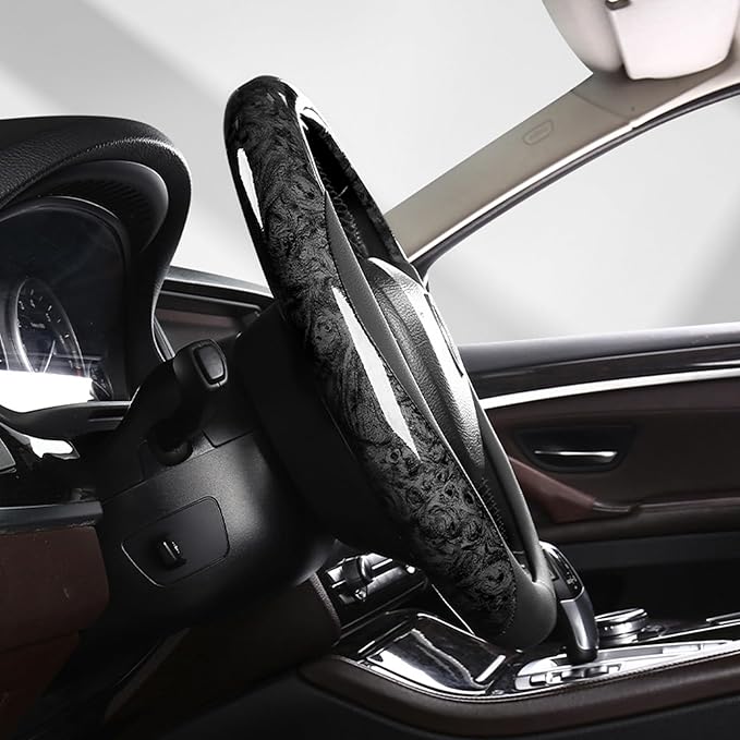 KAFEEK Wood Grain Steering Wheel Cover Microfiber Leather Universal 14 1/2-15 inch, Car Steering Wheel Cover Men Women, Comfo