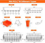 ENJOYWOOD Pegboard Organizer Accessories Kit 264 PCS, Peg Board Hooks Assortment with Bins, Cups, Baskets for 1/4in Pegboard 