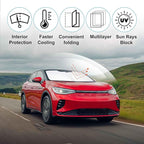 Front Windshield Sun Shade Foldable Car Front Window Sun Shade Windshield Shade Custom Fit for 2021-2025 2026 Volkswagen VW ID.4 Block UV Rays Accessories Heat Keep Cooler