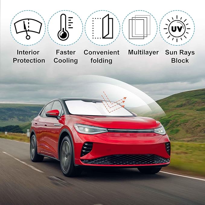 Front Windshield Sun Shade Foldable Car Front Window Sun Shade Windshield Shade Custom Fit for 2021-2025 2026 Volkswagen VW ID.4 Block UV Rays Accessories Heat Keep Cooler