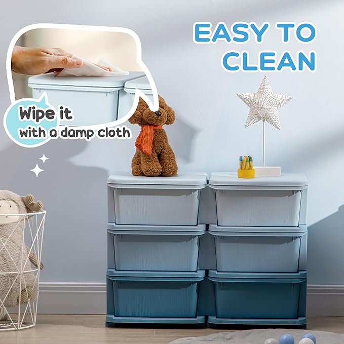 Qaba 3 Tier Kids Storage Unit, Toy Organizers and Storage with 6 Drawer Chest for Kids Bedroom Nursery Kindergarten Living Ro