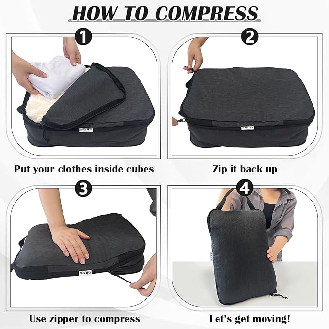Compression Packing Cubes for Travel Accessories, 2 Set Compression Bags Travel Cubes for Packing Suitcase Luggage Organizer 