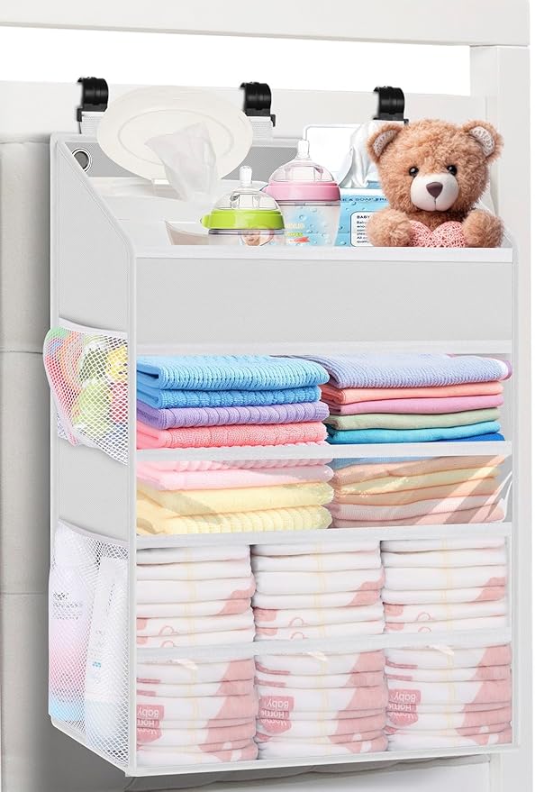 Hanging Diaper Caddy Organizer Crib Organizer–Spacious Baby Girl/Boy Nursery Organizer for Changing Table, Playpen/Wall- Hold