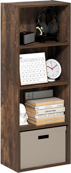 Furinno LUDER Book Shelf, 4-Tier Bookshelf, Bookcase with Open Shelf, 9.3 x 15.6 x 41.7, for Corner, Living Room, Bedroom, Ho