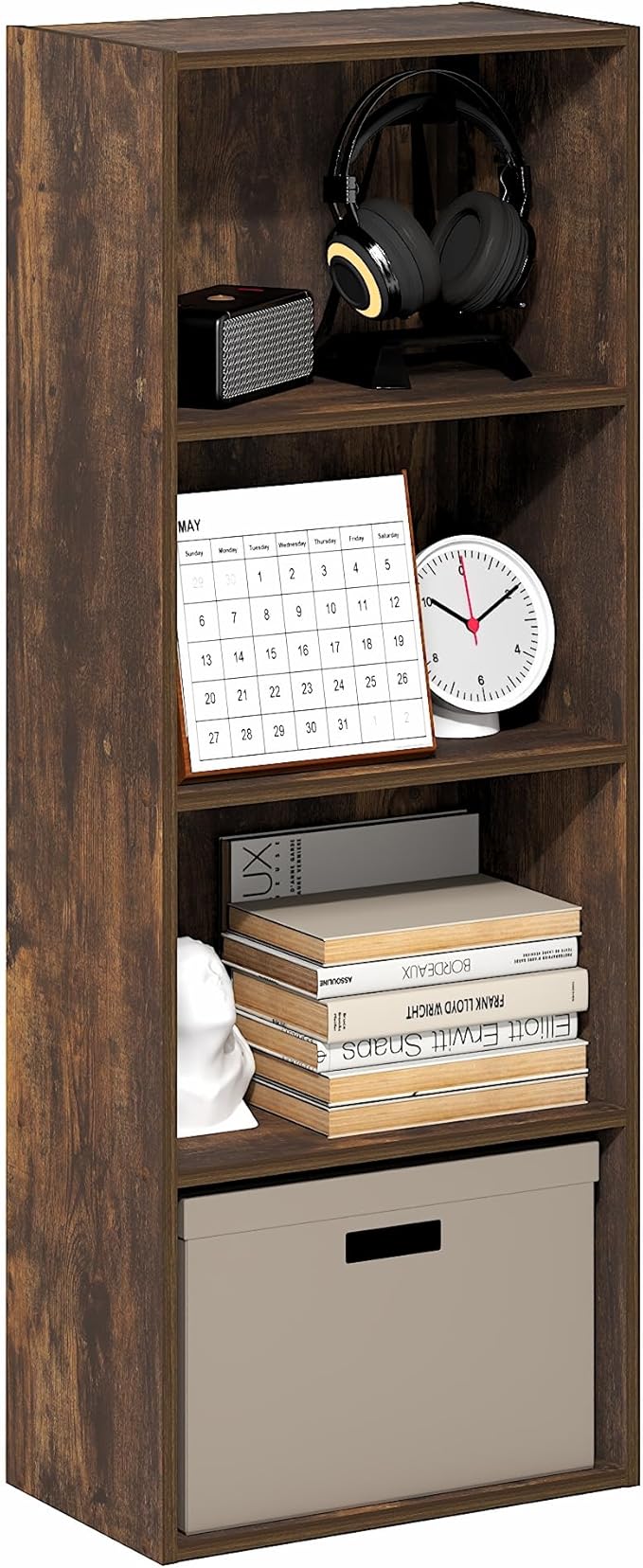 Furinno LUDER Book Shelf, 4-Tier Bookshelf, Bookcase with Open Shelf, 9.3 x 15.6 x 41.7, for Corner, Living Room, Bedroom, Ho