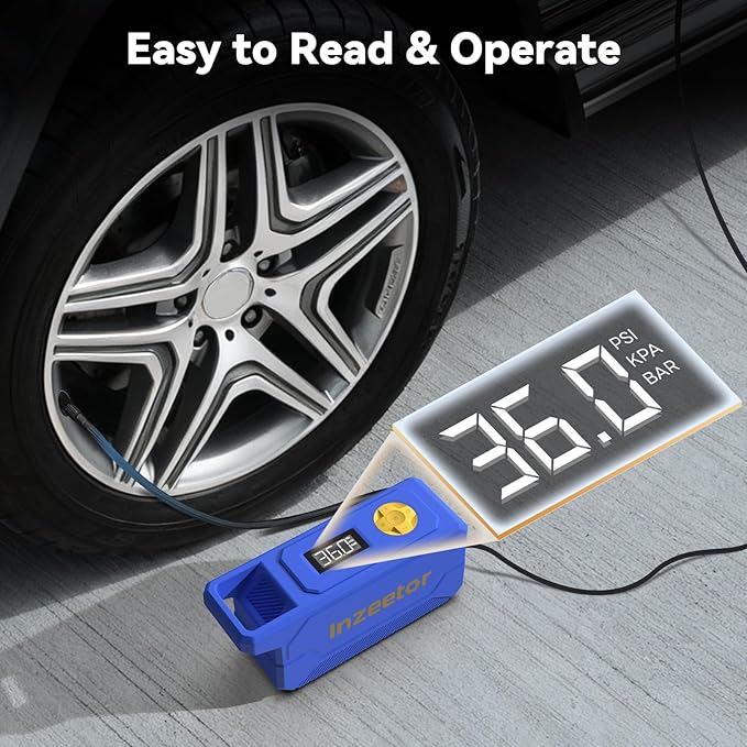 150 PSI Tire Inflator Portable Air Compressor, 12V DC Auto Shutoff Air Pump with Digital Pressure Gauge and Emergency LED Light for Car Tires, Bicycle & Balloons, Blue