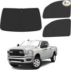 Front Windshield ＆ Side Window Sun Shade for 2010-2025 Dodge RAM 2500 3500 QuadCab CrewCab MegaCab 4Door, Foldable Window Sunshade Sun Visor Protector Sun Shield Block UV Rays Heat, Pack of 3